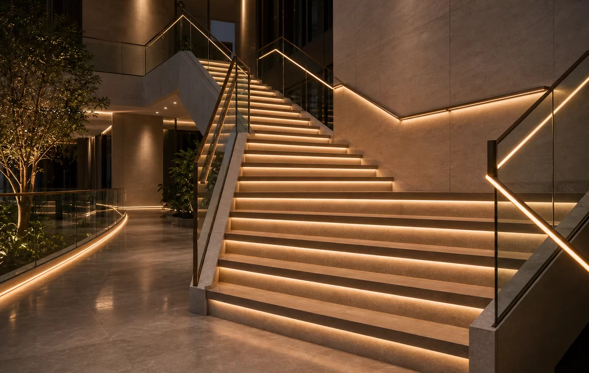 Stair and handrail LED strip lighting