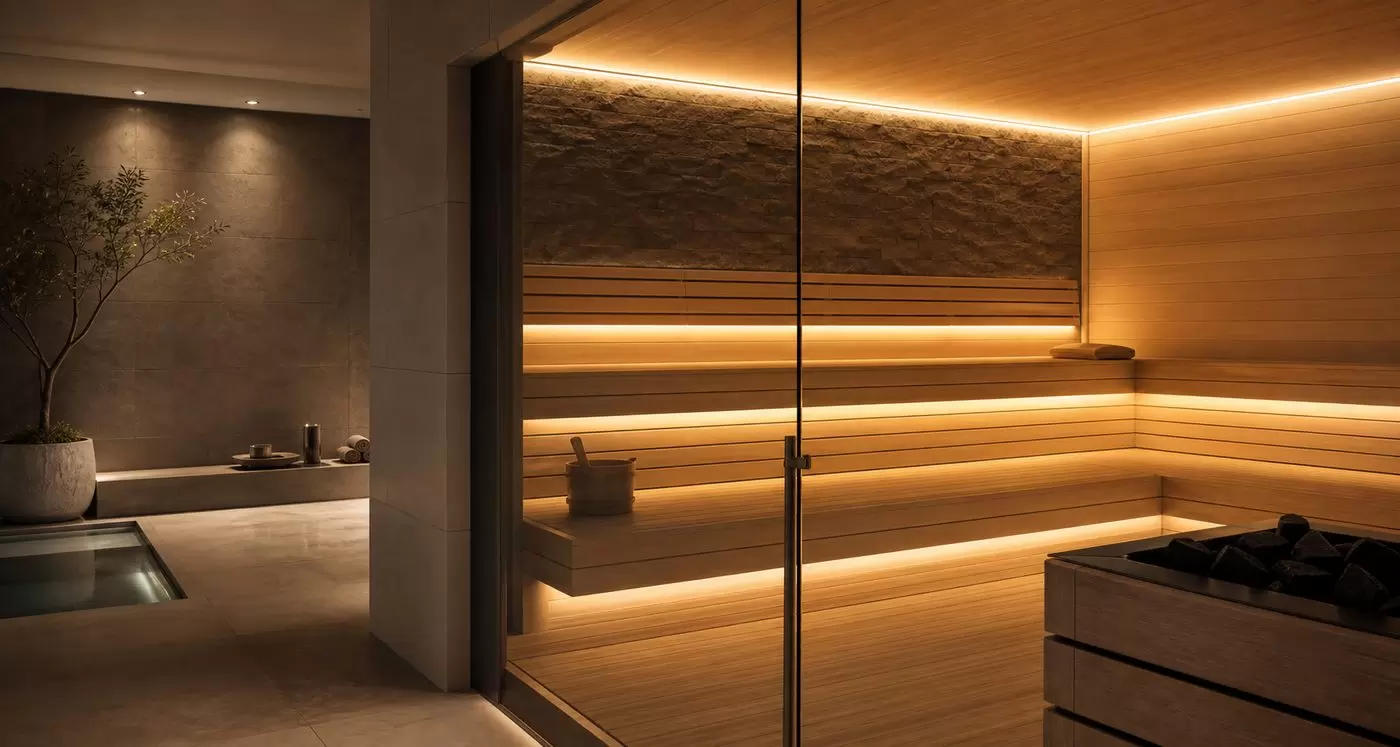 Sauna wellness LED strip lighting environment